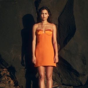 Reformation Ocean Dress in Citrus Bustier Seam Halter Neck Mini Dress A-Line